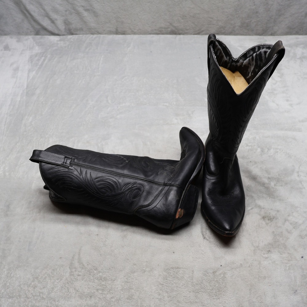 CS Brand? Women 7.5M Western Boots Black Stitched Pointed Toe Cowboy VTG READ